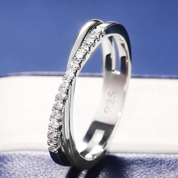 🍂  Trendy Advanced Texture 925 Silver Plated CZ Ring, FB16FA1151 - Picture 2 of 5